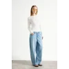 Defacto I4450AXER105 Ekru Slim Fit Bisiklet Yaka Fitilli Kaşkorse Uzun Kollu Basic Tişört