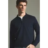 Defacto H7595AXNV135 Lacivert Standart Fit Yarım Fermuarlı Polo Yaka Triko Basic Kazak