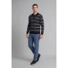 Defacto H8552AXNV64 Lacivert Standart Fit Polo Yaka Çizgili Triko Kazak