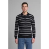 Defacto H8552AXNV64 Lacivert Standart Fit Polo Yaka Çizgili Triko Kazak