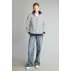 Defacto J1258AXNV242 Lacivert Slım Fıt Bisiklet Yaka Çizgili Kalın Sweatshirt Kumaşı Sweatshirt