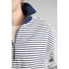 Defacto J1258AXNV242 Lacivert Slım Fıt Bisiklet Yaka Çizgili Kalın Sweatshirt Kumaşı Sweatshirt