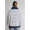 Defacto J1258AXNV242 Lacivert Slım Fıt Bisiklet Yaka Çizgili Kalın Sweatshirt Kumaşı Sweatshirt