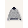 Defacto J1258AXNV242 Lacivert Slım Fıt Bisiklet Yaka Çizgili Kalın Sweatshirt Kumaşı Sweatshirt