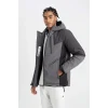 A2756 DeFactoFit Termometreli Outdoor Su İtici Rüzgar ve Su Geçirmez Slim Fit Dar Kesim Kapüşonlu Fermuarlı Mont