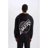 A4114 DeFactoFit NBA Los Angeles Lakers Boxy Fit Kapüşonlu Kalın Sweatshirt