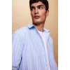 A9440 Relax Fit Polo Yaka Çizgili Poplin Uzun Kollu Gömlek