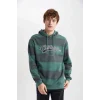 B1654 Regular Fit Kapüşonlu Çizgili Baskılı Sweatshirt