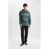 B1654 Regular Fit Kapüşonlu Çizgili Baskılı Sweatshirt