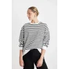 B2085 Oversize Fit Çizgili Kalın Kumaş Sweatshirt