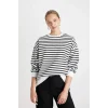 B2085 Oversize Fit Çizgili Kalın Kumaş Sweatshirt