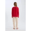 B4807 Yılbaşı Temalı Bisiklet Yaka Uzun Kollu Üst Uzun Alt Pijama Takımı
