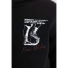 B5945 Kapüşonlu Baskılı Kalın Sweatshirt