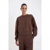 B8568 Boxy Fit Bisiklet Yaka Kalın Kumaş Düz Sweatshirt