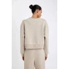 B8568 Boxy Fit Bisiklet Yaka Kalın Basic Düz Sweatshirt