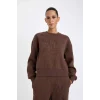 B8568 Boxy Fit Bisiklet Yaka Kalın Kumaş Düz Sweatshirt