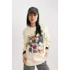 B8652 Coool Oversize Fit Baskılı Kalın Sweatshirt