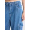 C1244 Wide Leg Kargo Yüksek Bel Uzun Yumuşak Jean Pantolon