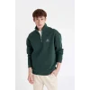 C6132 Comfort Regular Fit Rahat Kalıp Fermuarlı Dik Yaka Yazı Baskılı Sweatshirt