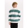 C7045 Boxy Fit Dik Yaka Yarım Fermuarlı Çizgili Sweatshirt