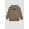 C7567 Cepli Yazı Baskılı Kapüşonlu Kalın Okul Sweatshirt