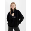 C7829 Regular Fit Yarım Fermuarlı Baskılı Polar Sweatshirt