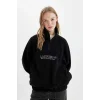 C7829 Regular Fit Yarım Fermuarlı Baskılı Polar Sweatshirt
