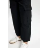 C8778 Wide Leg Kargo Cepli Geniş Bol Paça Pamuklu Siyah Pantolon