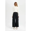 C8778 Wide Leg Kargo Cepli Geniş Bol Paça Pamuklu Siyah Pantolon