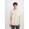 C9741 Rick and Morty Oversize Geniş Kalıp Bisiklet Yaka Sırt Baskılı Kalın Sweatshirt