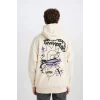 C9741 Rick and Morty Oversize Geniş Kalıp Bisiklet Yaka Sırt Baskılı Kalın Sweatshirt