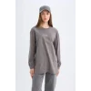 D0391 Regular Fit Baskılı Uzun Kollu Tişört Tunik