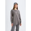 D0391 Regular Fit Baskılı Uzun Kollu Tişört Tunik