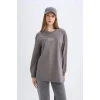 D0391 Regular Fit Baskılı Uzun Kollu Tişört Tunik