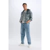 D0417 Oversize Geniş Kalıp Kapüşonlu Düğmeli Jean Ceket