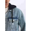 D0417 Oversize Geniş Kalıp Kapüşonlu Düğmeli Jean Ceket