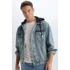 D0417 Oversize Geniş Kalıp Kapüşonlu Düğmeli Jean Ceket