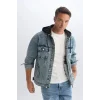 D0417 Oversize Geniş Kalıp Kapüşonlu Düğmeli Jean Ceket