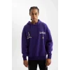 D0671 DeFactoFit NBA Los Angeles Lakers Oversize Geniş Kalıp Kapüşonlu Sırt Baskılı Sweatshirt