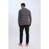 D0942 Regular Fit Bisiklet Yaka Çizgili Uzun Kollu Üst Uzun Alt Pijama Takımı