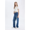D1336 90s Wide Leg Yüksek Bel Geniş Paça Uzun Jean Yıkamalı Pantolon