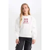 D1564 Relax Fit Bisiklet Yaka Baskılı Sweatshirt