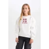 D1564 Relax Fit Bisiklet Yaka Baskılı Sweatshirt