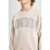 D1645 Oversize Geniş Kalıp Bisiklet Yaka Kalın Okul Sweatshirt