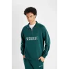 D1782 Boxy Fit Dik Yaka Fermuarlı Baskılı Sweatshirt
