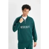 D1782 Boxy Fit Dik Yaka Fermuarlı Baskılı Sweatshirt