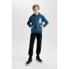 D2036 Erkek Çocuk 2li Takım Baskılı Kapüşonlu Kanguru Cepli Sweatshirt Jogger Eşofman Altı