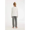 D2115 Pijama Takımı Ayı Baskılı Uzun Kollu Üst Uzun Alt