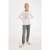 D2115 Pijama Takımı Ayı Baskılı Uzun Kollu Üst Uzun Alt