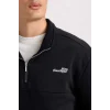 D2164 Relax Fit Fermuarlı Dik Yaka Baskılı Kalın Kumaş Sweatshirt